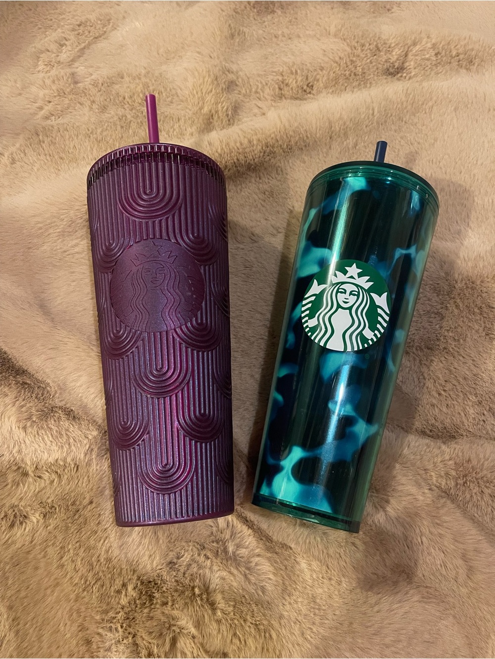 STARBUCKS TUMBLER SET BUNDLE PURPLE GREEN WHITE WAVES BRAND NEW HOT COLD DRINKS